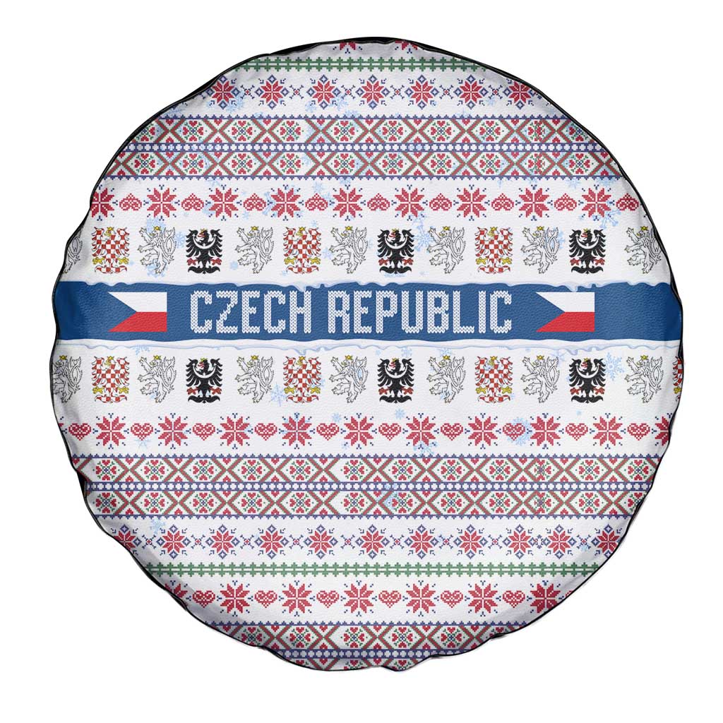Czech Republic Christmas Spare Tire Cover with Folk Embroidery Design, National Coat of Arms, and Festive Motif - Wonder Print Shop