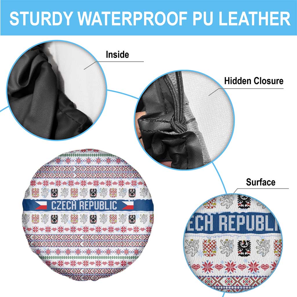 Czech Republic Christmas Spare Tire Cover with Folk Embroidery Design, National Coat of Arms, and Festive Motif - Wonder Print Shop