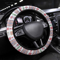Czech Republic Christmas Steering Wheel Cover with Folk Embroidery Design, National Coat of Arms, and Festive Motif - Wonder Print Shop