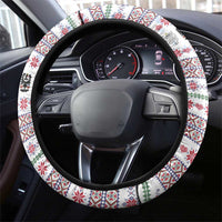 Czech Republic Christmas Steering Wheel Cover with Folk Embroidery Design, National Coat of Arms, and Festive Motif - Wonder Print Shop