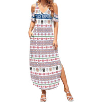 Czech Republic Christmas Summer Maxi Dress with Folk Embroidery Design, National Coat of Arms, and Festive Motif - Wonder Print Shop