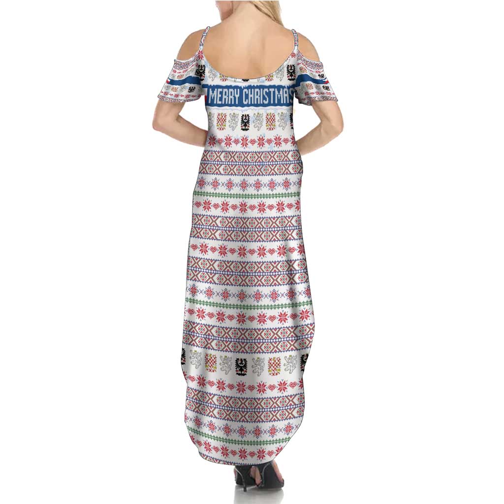 Czech Republic Christmas Summer Maxi Dress with Folk Embroidery Design, National Coat of Arms, and Festive Motif - Wonder Print Shop
