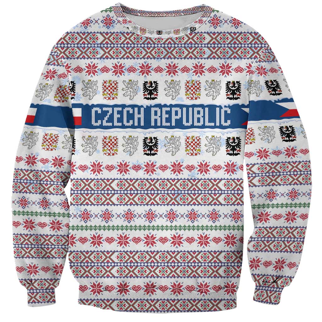 Czech Republic Christmas Sweatshirt with Folk Embroidery Design, National Coat of Arms, and Festive Motif - Wonder Print Shop