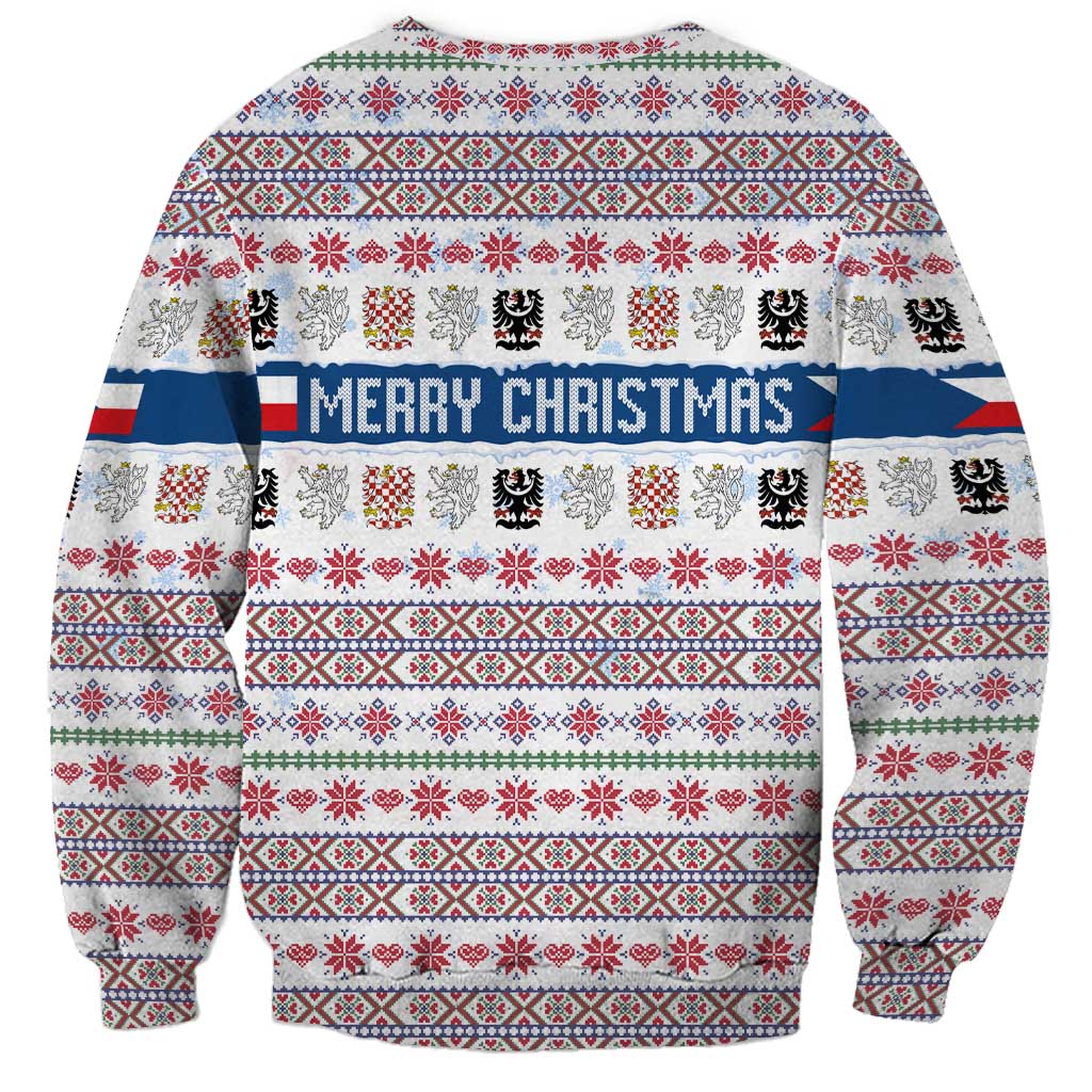 Czech Republic Christmas Sweatshirt with Folk Embroidery Design, National Coat of Arms, and Festive Motif - Wonder Print Shop