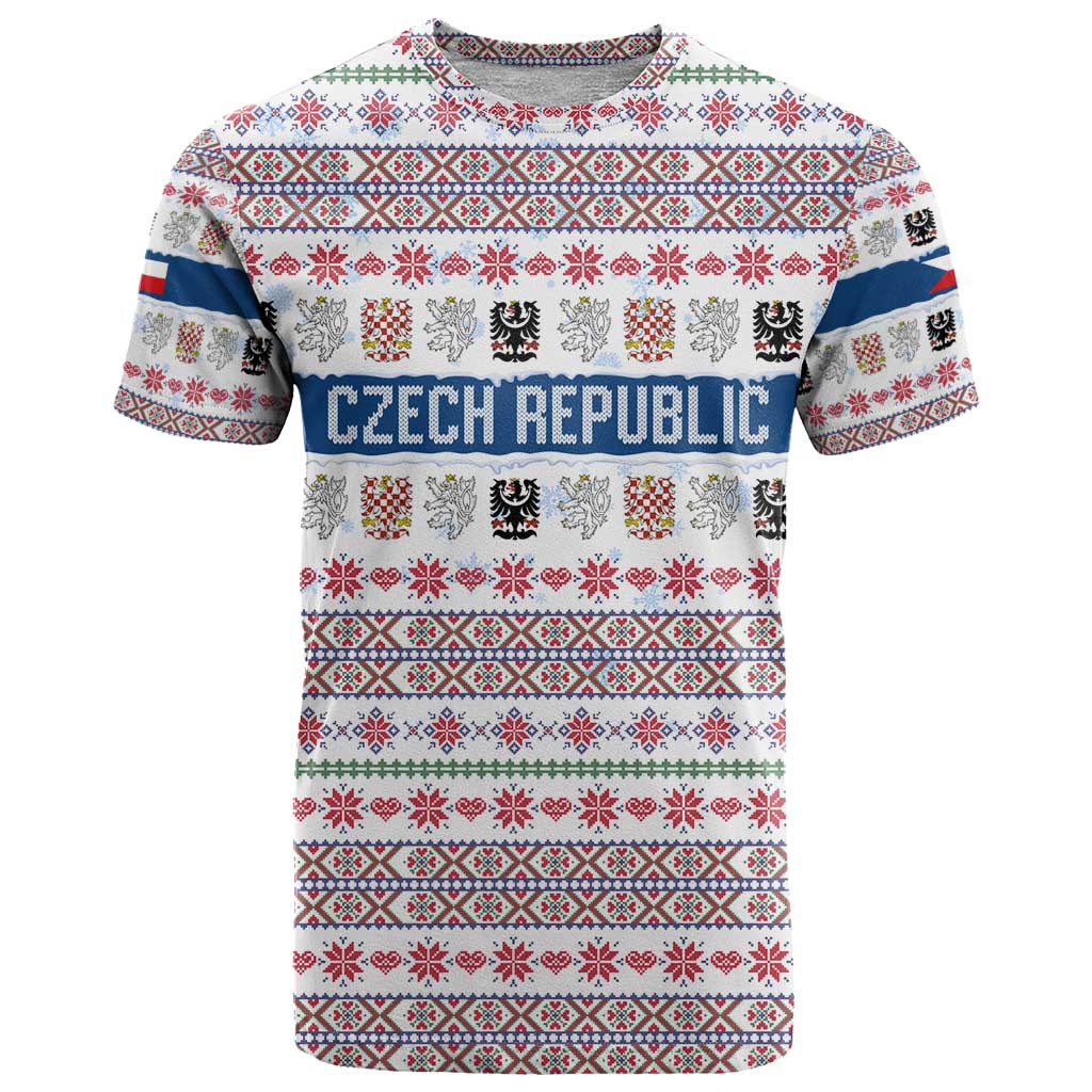 Czech Republic Christmas T Shirt with Folk Embroidery Design, National Coat of Arms, and Festive Motif - Wonder Print Shop