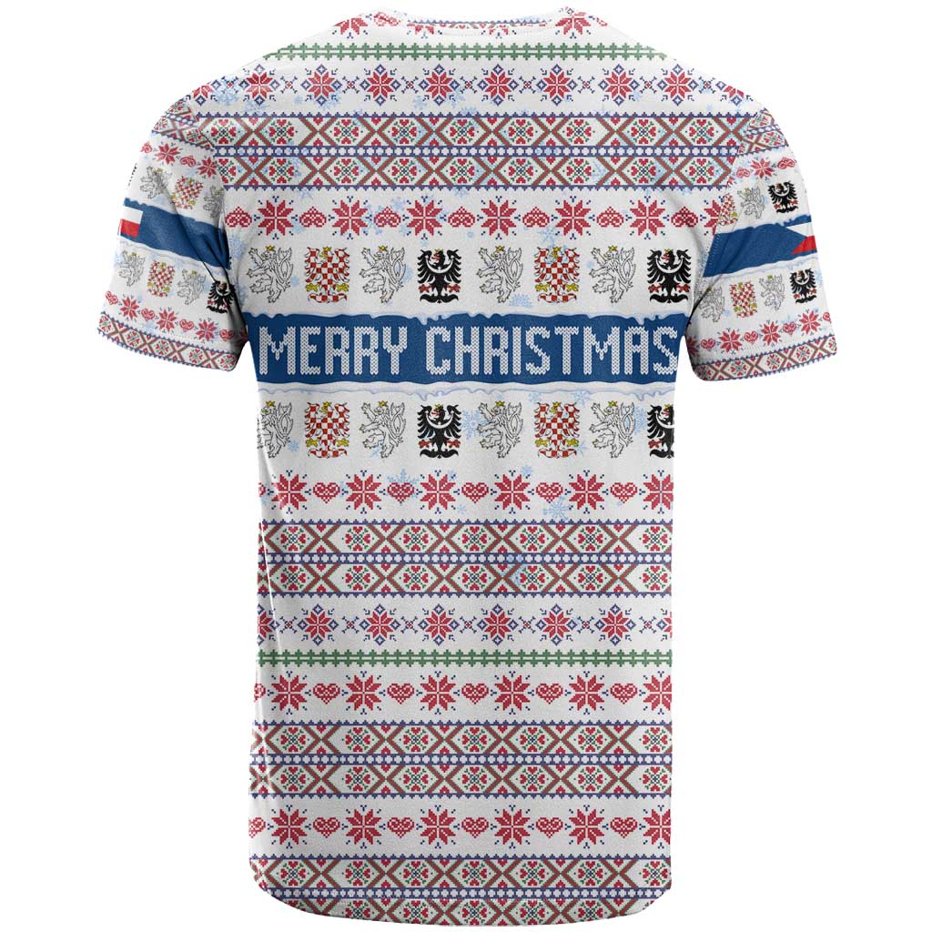 Czech Republic Christmas T Shirt with Folk Embroidery Design, National Coat of Arms, and Festive Motif - Wonder Print Shop
