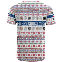 Czech Republic Christmas T Shirt with Folk Embroidery Design, National Coat of Arms, and Festive Motif - Wonder Print Shop