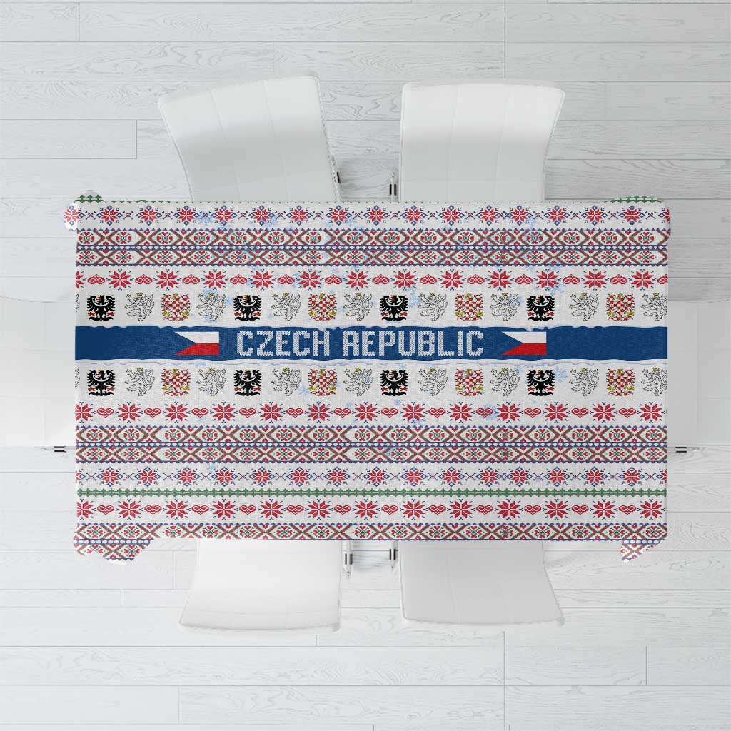 Czech Republic Christmas Tablecloth with Folk Embroidery Design, National Coat of Arms, and Festive Motif - Wonder Print Shop