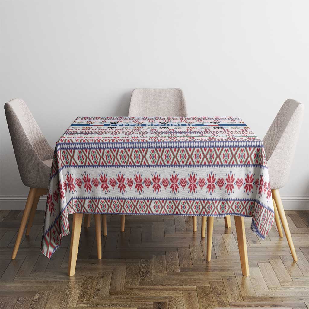 Czech Republic Christmas Tablecloth with Folk Embroidery Design, National Coat of Arms, and Festive Motif - Wonder Print Shop