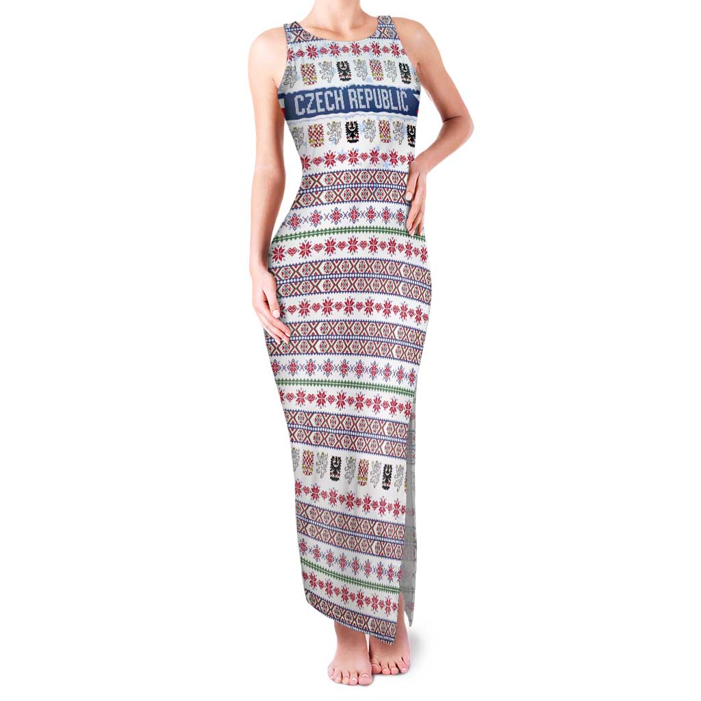 Czech Republic Christmas Tank Maxi Dress with Folk Embroidery Design, National Coat of Arms, and Festive Motif - Wonder Print Shop