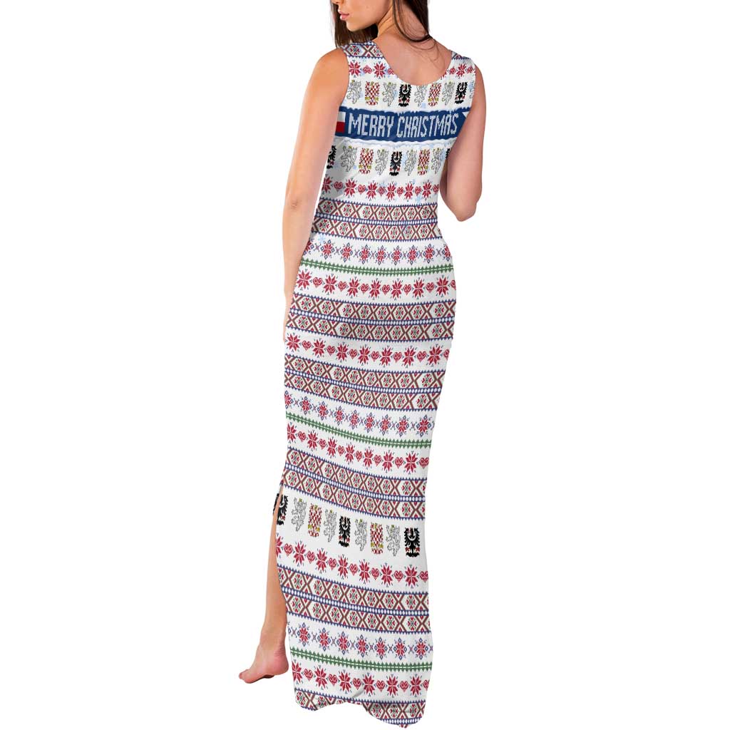 Czech Republic Christmas Tank Maxi Dress with Folk Embroidery Design, National Coat of Arms, and Festive Motif - Wonder Print Shop