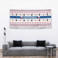 Czech Republic Christmas Tapestry with Folk Embroidery Design, National Coat of Arms, and Festive Motif - Wonder Print Shop