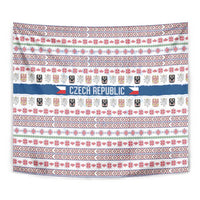 Czech Republic Christmas Tapestry with Folk Embroidery Design, National Coat of Arms, and Festive Motif - Wonder Print Shop
