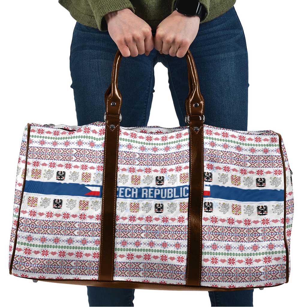 Czech Republic Christmas Travel Bag with Folk Embroidery Design, National Coat of Arms, and Festive Motif - Wonder Print Shop