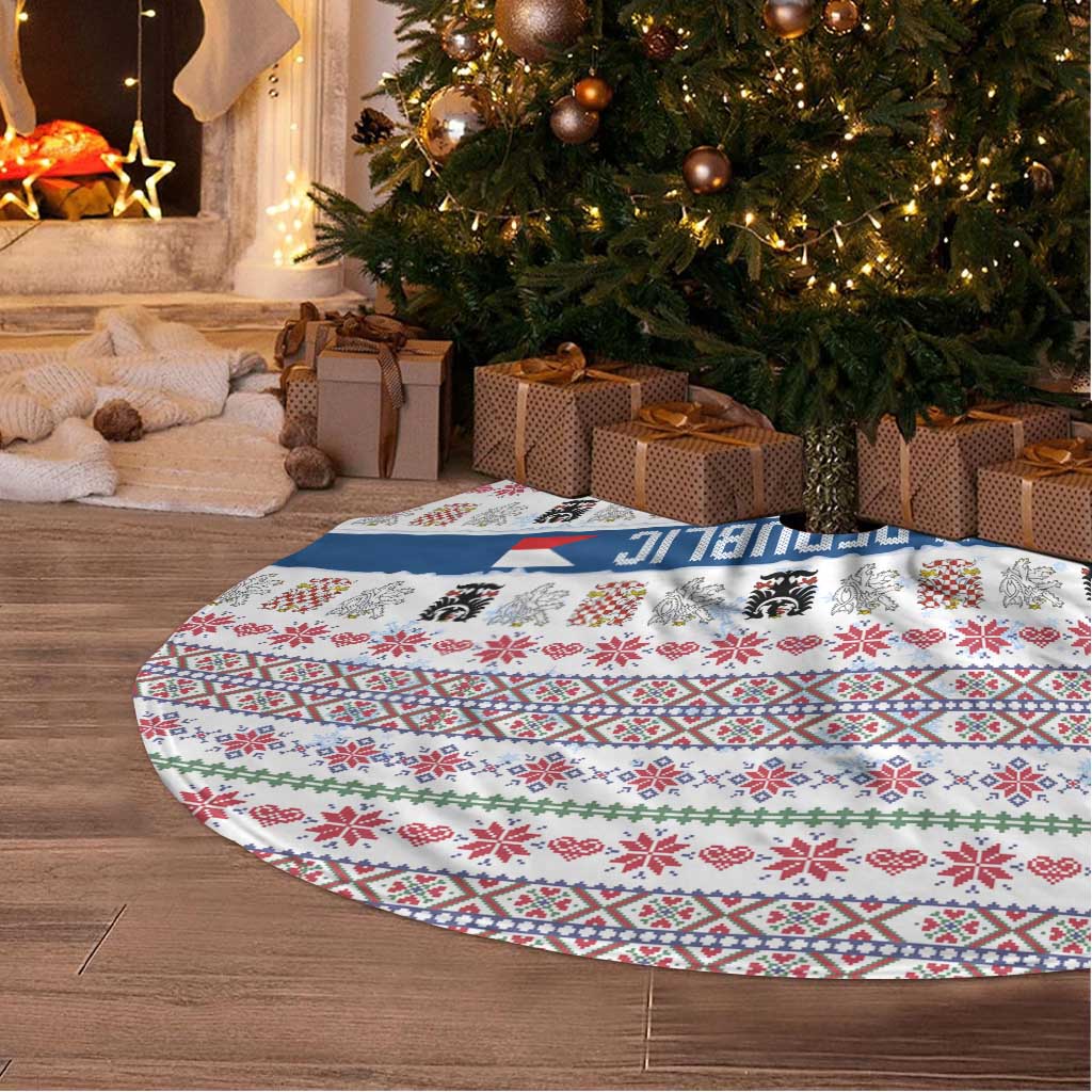 Czech Republic Christmas Tree Skirt with Folk Embroidery Design, National Coat of Arms, and Festive Motif - Wonder Print Shop