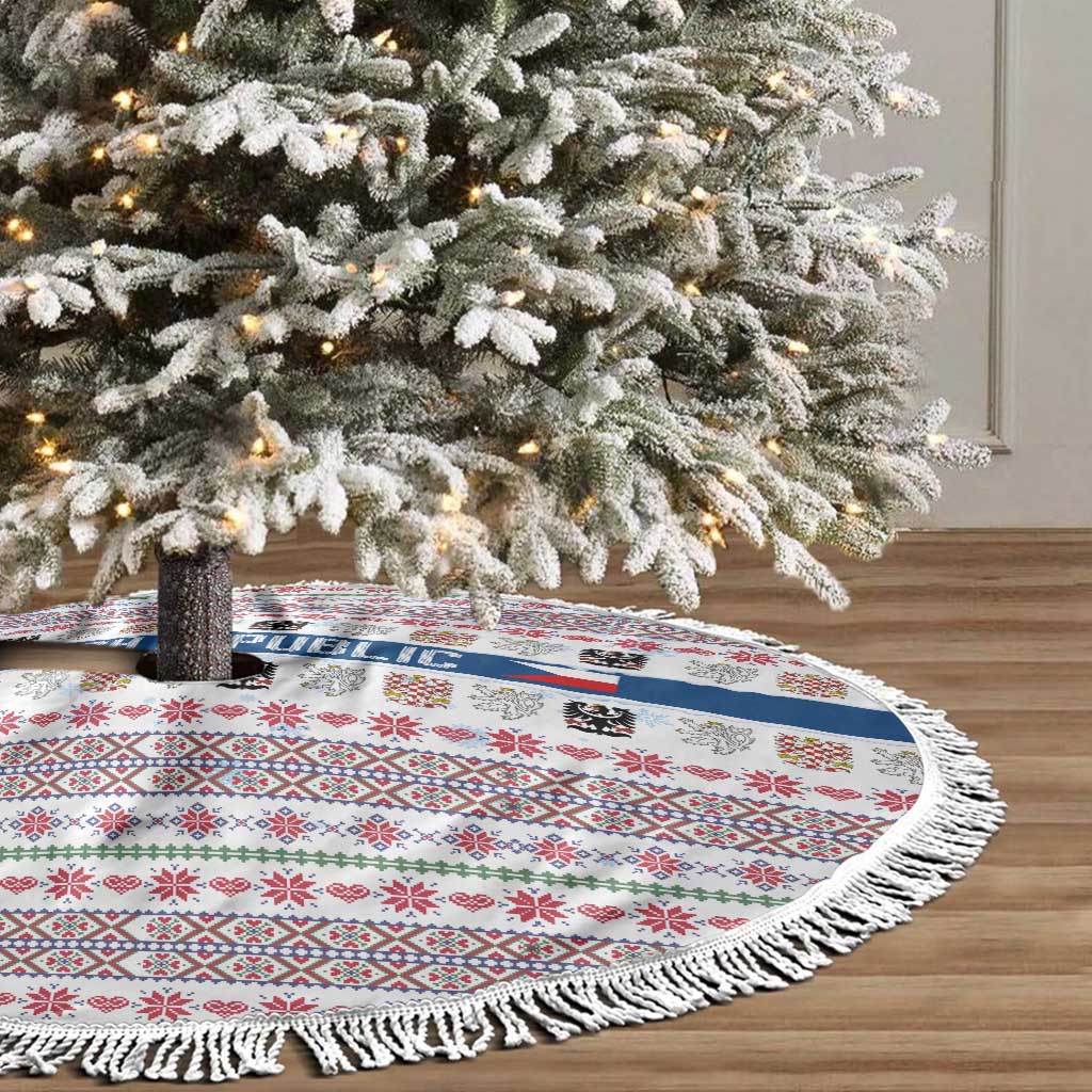 Czech Republic Christmas Tree Skirt with Folk Embroidery Design, National Coat of Arms, and Festive Motif - Wonder Print Shop