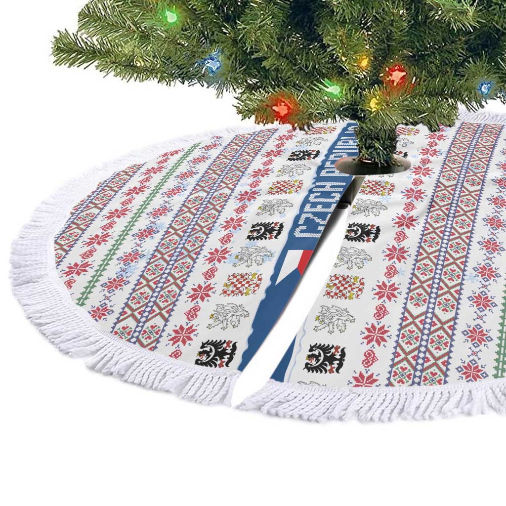Czech Republic Christmas Tree Skirt with Folk Embroidery Design, National Coat of Arms, and Festive Motif - Wonder Print Shop