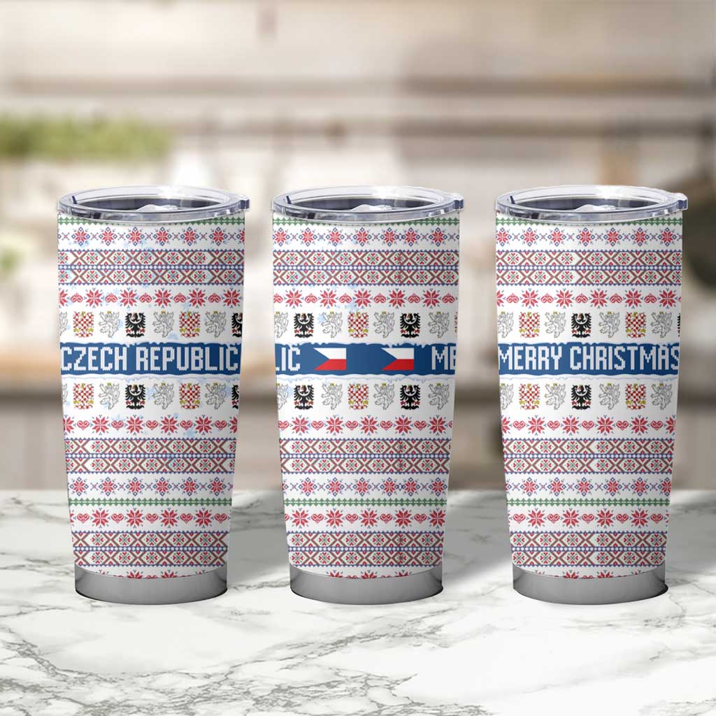 Czech Republic Christmas Tumbler Cup with Folk Embroidery Design, National Coat of Arms, and Festive Motif - Wonder Print Shop