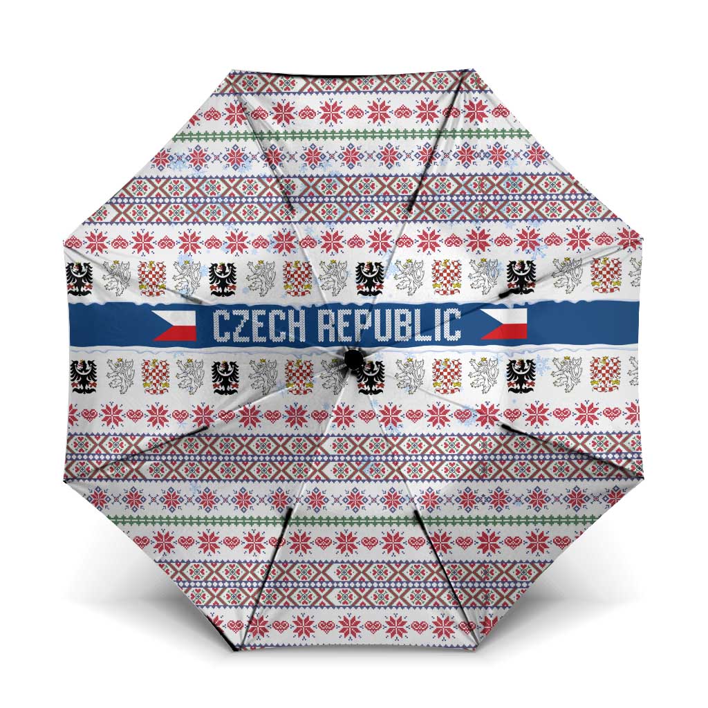 Czech Republic Christmas Umbrella with Folk Embroidery Design, National Coat of Arms, and Festive Motif - Wonder Print Shop
