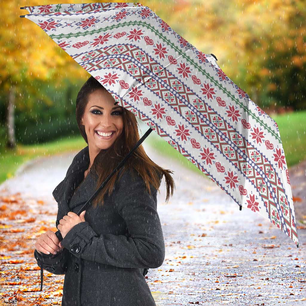 Czech Republic Christmas Umbrella with Folk Embroidery Design, National Coat of Arms, and Festive Motif - Wonder Print Shop