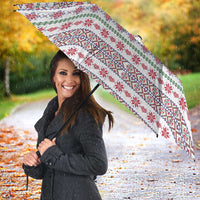 Czech Republic Christmas Umbrella with Folk Embroidery Design, National Coat of Arms, and Festive Motif - Wonder Print Shop