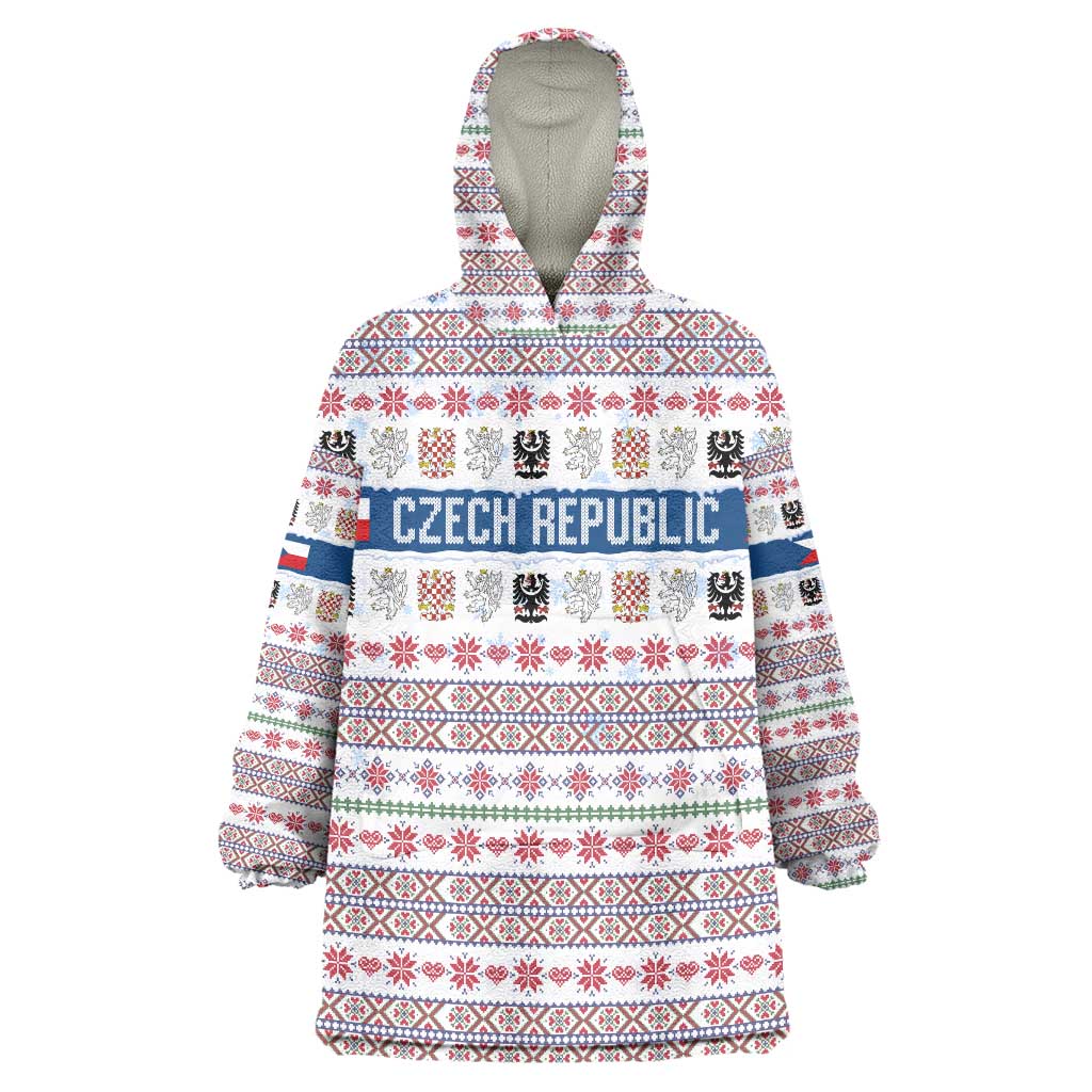 Czech Republic Christmas Wearable Blanket Hoodie with Folk Embroidery Design, National Coat of Arms, and Festive Motif - Wonder Print Shop