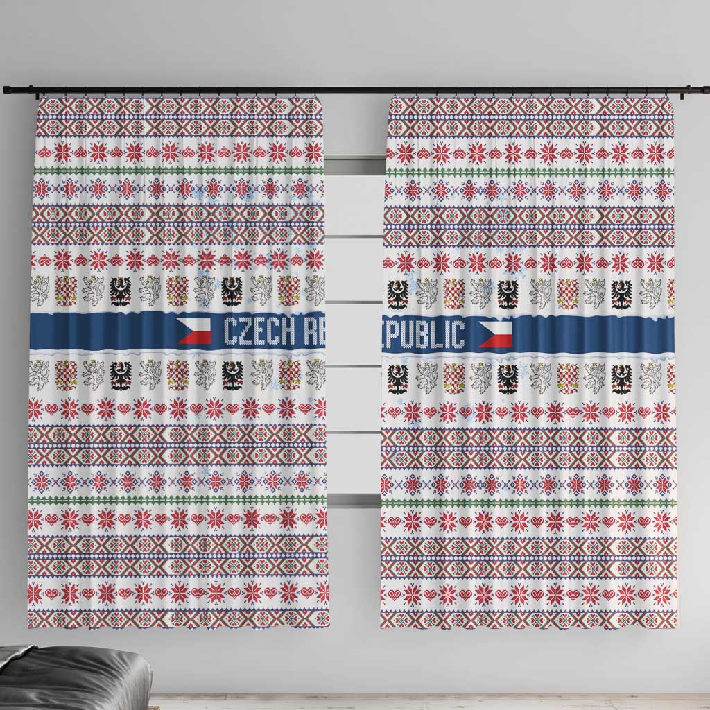 Czech Republic Christmas Window Curtain with Folk Embroidery Design, National Coat of Arms, and Festive Motif - Wonder Print Shop