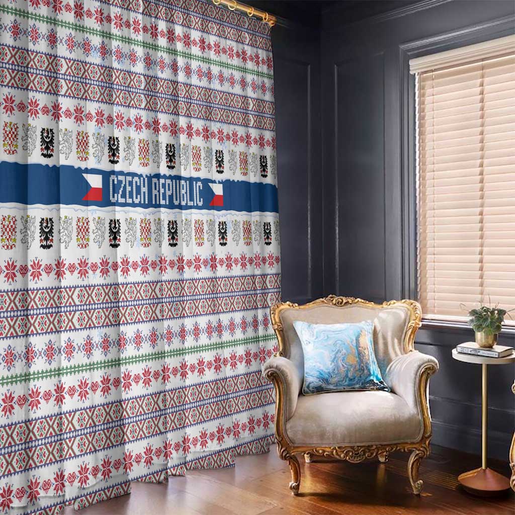 Czech Republic Christmas Window Curtain with Folk Embroidery Design, National Coat of Arms, and Festive Motif - Wonder Print Shop