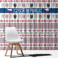 Czech Republic Christmas Window Curtain with Folk Embroidery Design, National Coat of Arms, and Festive Motif - Wonder Print Shop