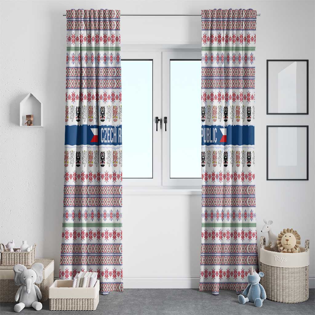 Czech Republic Christmas Window Curtain with Folk Embroidery Design, National Coat of Arms, and Festive Motif - Wonder Print Shop
