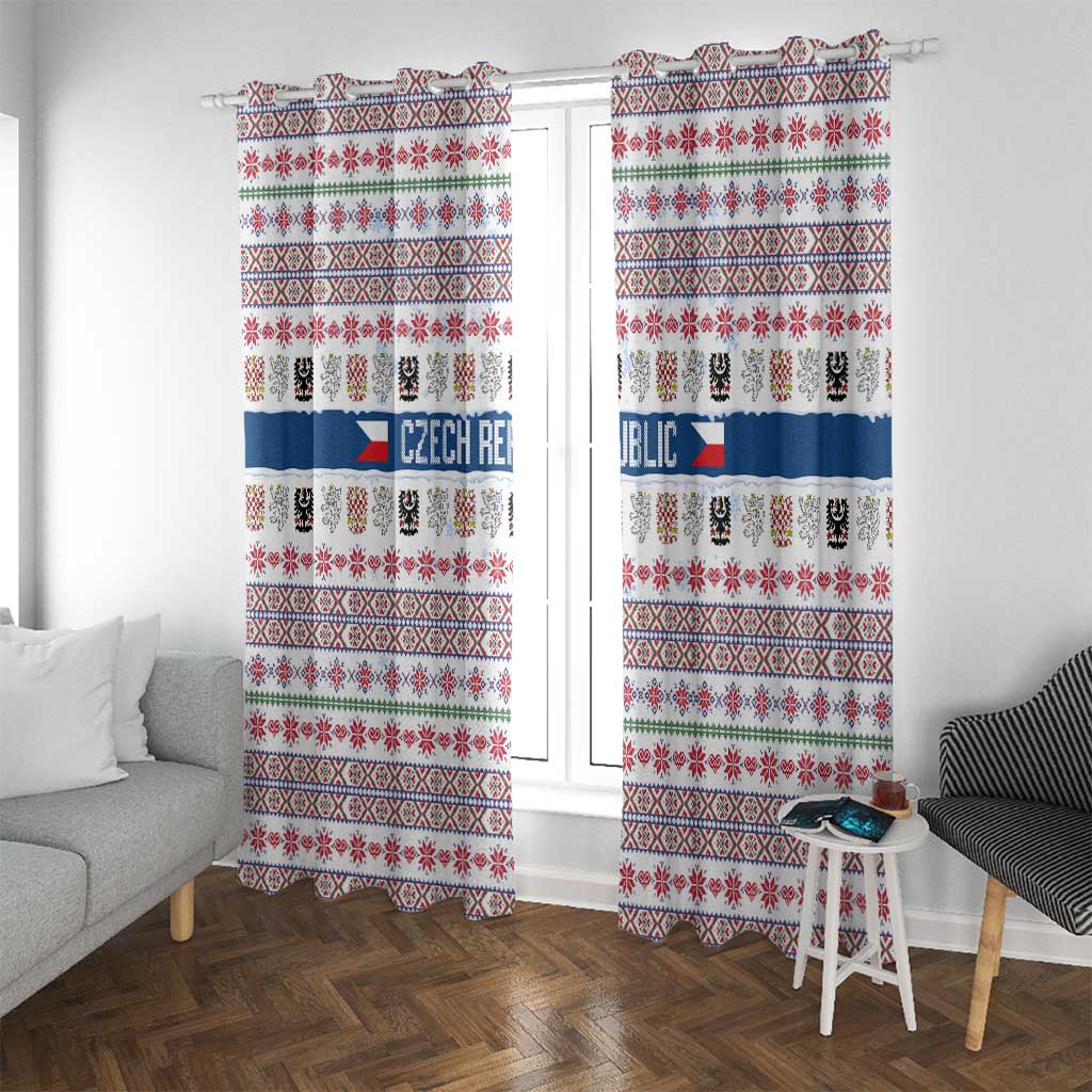 Czech Republic Christmas Window Curtain with Folk Embroidery Design, National Coat of Arms, and Festive Motif - Wonder Print Shop