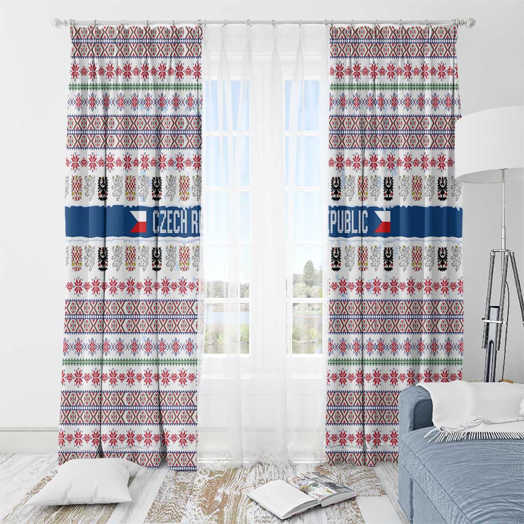 Czech Republic Christmas Window Curtain with Folk Embroidery Design, National Coat of Arms, and Festive Motif - Wonder Print Shop