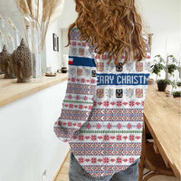 Czech Republic Christmas Women Casual Shirt with Folk Embroidery Design, National Coat of Arms, and Festive Motif - Wonder Print Shop
