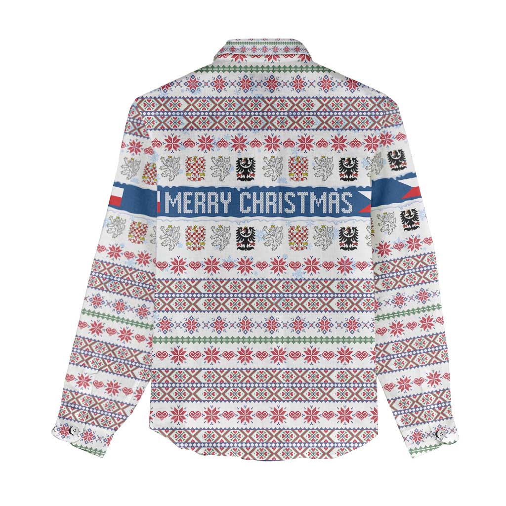 Czech Republic Christmas Women Casual Shirt with Folk Embroidery Design, National Coat of Arms, and Festive Motif - Wonder Print Shop