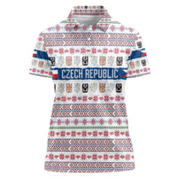 Czech Republic Christmas Women Polo Shirt with Folk Embroidery Design, National Coat of Arms, and Festive Motif - Wonder Print Shop