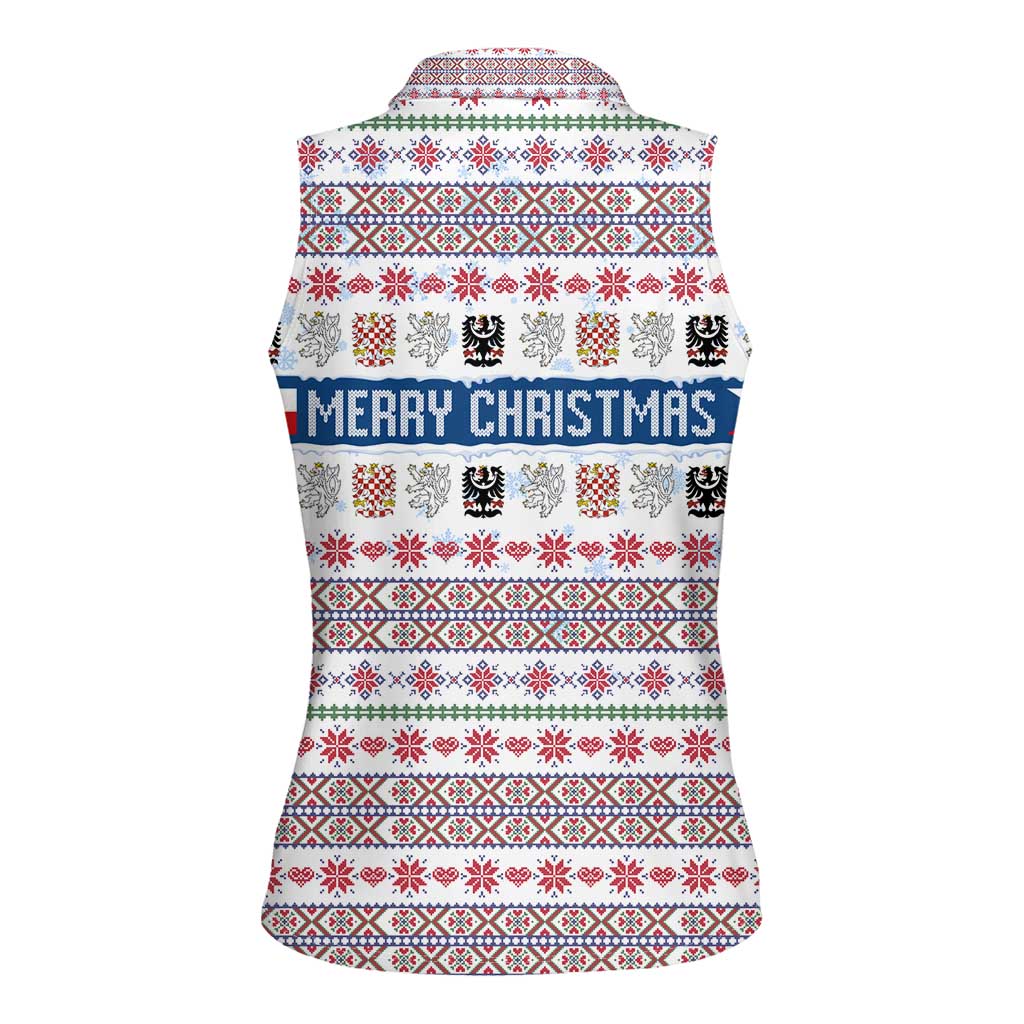 Czech Republic Christmas Women Sleeveless Polo Shirt with Folk Embroidery Design, National Coat of Arms, and Festive Motif - Wonder Print Shop