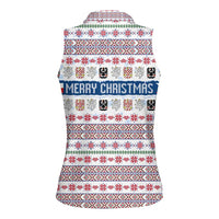 Czech Republic Christmas Women Sleeveless Polo Shirt with Folk Embroidery Design, National Coat of Arms, and Festive Motif - Wonder Print Shop