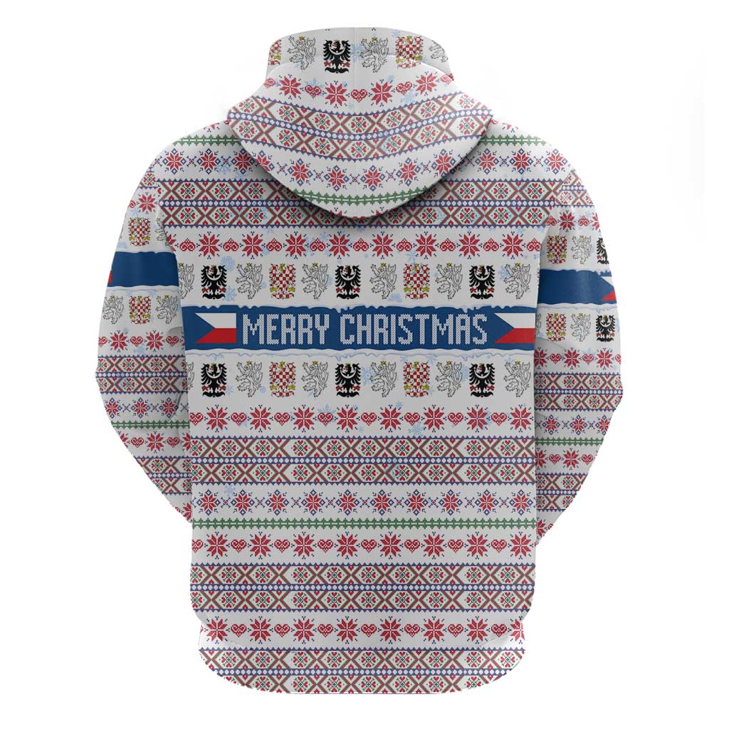 Czech Republic Christmas Zip Hoodie with Folk Embroidery Design, National Coat of Arms, and Festive Motif - Wonder Print Shop
