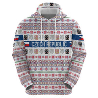 Czech Republic Christmas Zip Hoodie with Folk Embroidery Design, National Coat of Arms, and Festive Motif - Wonder Print Shop