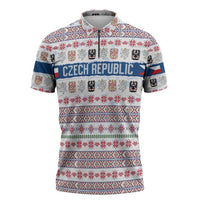 Czech Republic Christmas Zipper Polo Shirt with Folk Embroidery Design, National Coat of Arms, and Festive Motif - Wonder Print Shop
