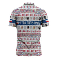 Czech Republic Christmas Zipper Polo Shirt with Folk Embroidery Design, National Coat of Arms, and Festive Motif - Wonder Print Shop