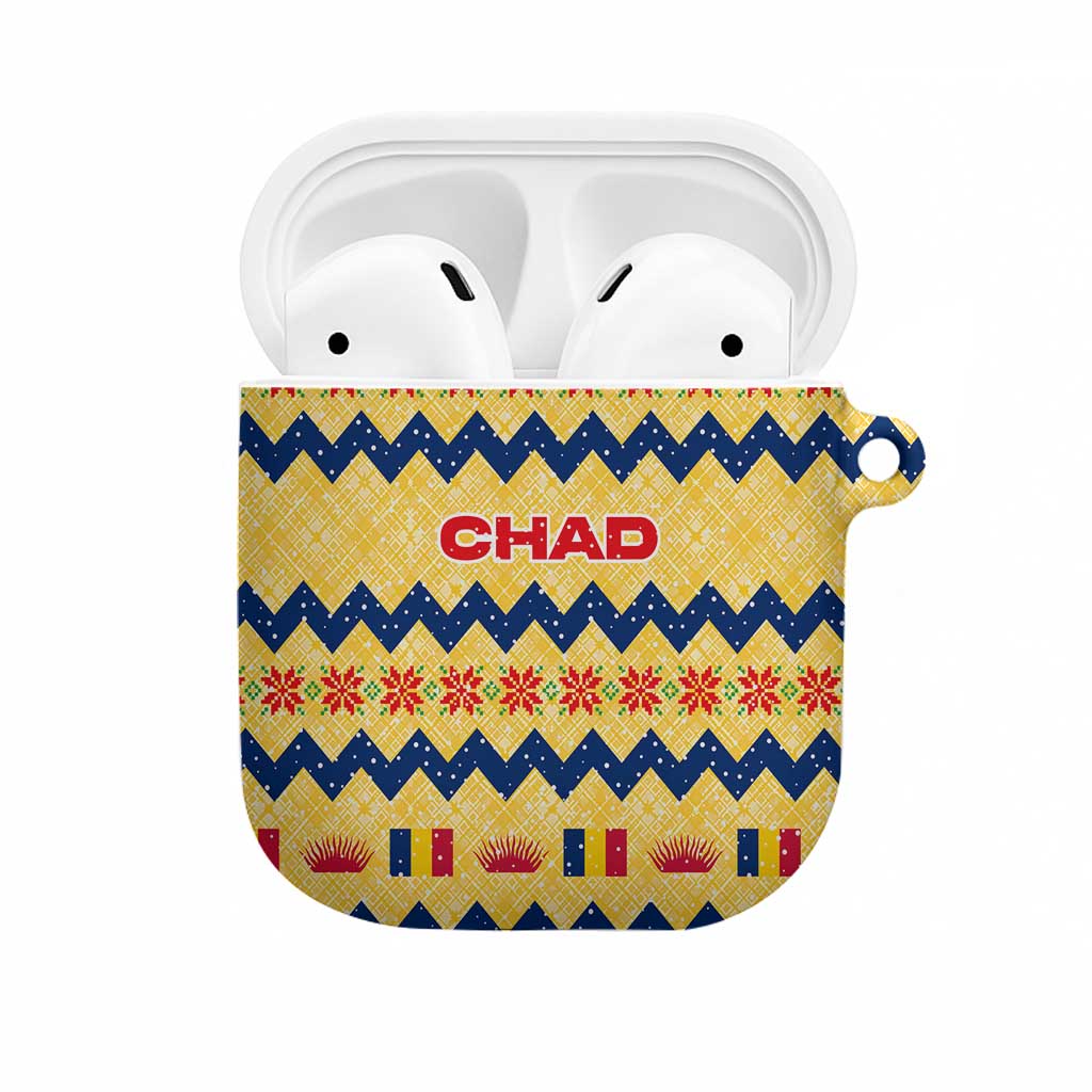 Chad Christmas AirPods Case with Yellow-Blue Geometric Design, National Coat of Arms, and Festive Motif - Wonder Print Shop
