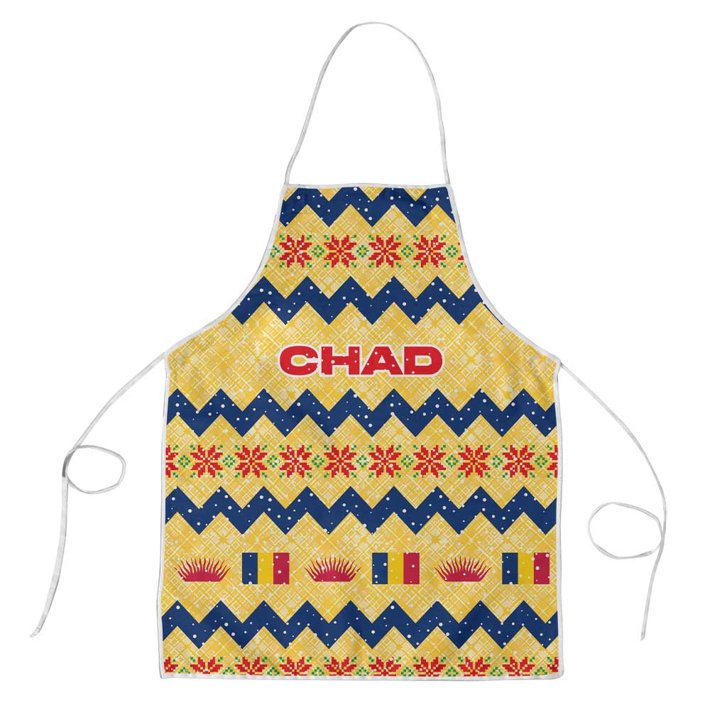 Chad Christmas Apron with Yellow-Blue Geometric Design, National Coat of Arms, and Festive Motif - Wonder Print Shop