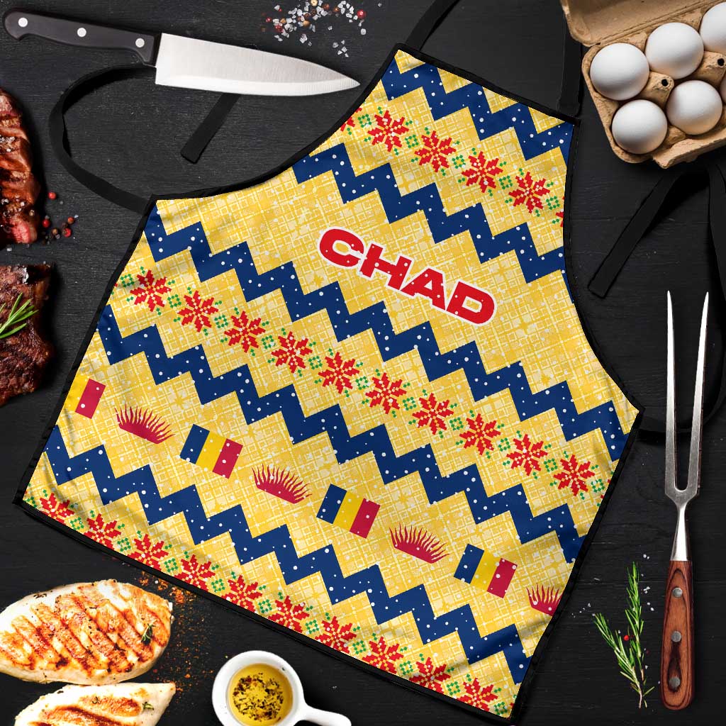 Chad Christmas Apron with Yellow-Blue Geometric Design, National Coat of Arms, and Festive Motif - Wonder Print Shop
