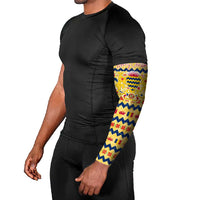 Chad Christmas Arm Sleeves with Yellow-Blue Geometric Design, National Coat of Arms, and Festive Motif - Wonder Print Shop