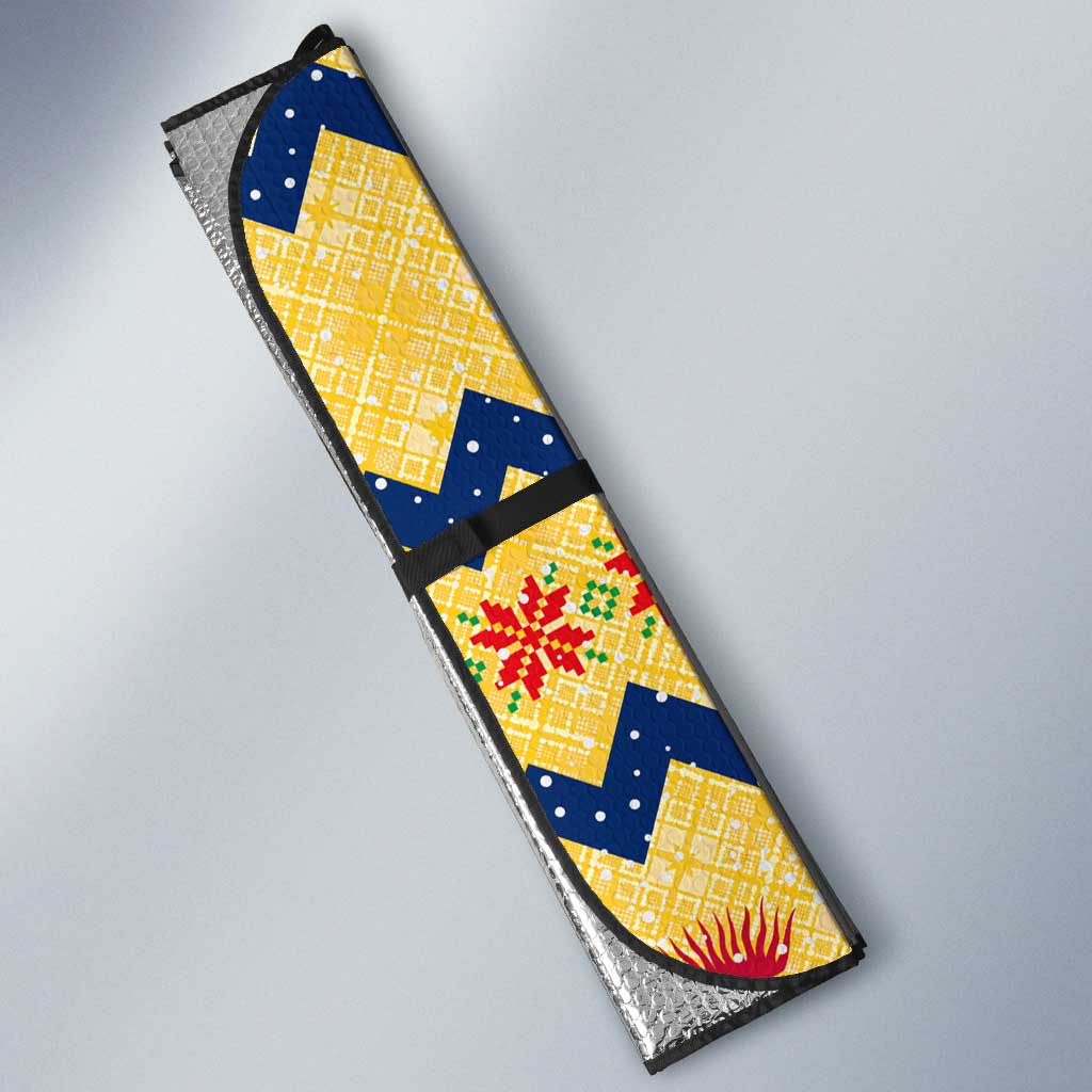 Chad Christmas Auto Sun Shade with Yellow-Blue Geometric Design, National Coat of Arms, and Festive Motif - Wonder Print Shop