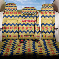 Chad Christmas Back Car Seat Cover with Yellow-Blue Geometric Design, National Coat of Arms, and Festive Motif - Wonder Print Shop