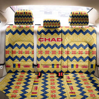 Chad Christmas Back Car Seat Cover with Yellow-Blue Geometric Design, National Coat of Arms, and Festive Motif - Wonder Print Shop