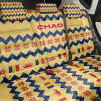 Chad Christmas Back Car Seat Cover with Yellow-Blue Geometric Design, National Coat of Arms, and Festive Motif - Wonder Print Shop