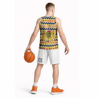 Chad Christmas Basketball Jersey with Yellow-Blue Geometric Design, National Coat of Arms, and Festive Motif - Wonder Print Shop